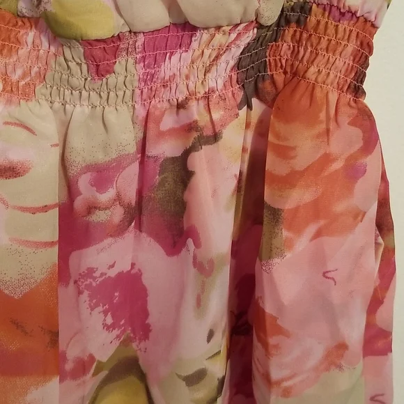 New BCBG MAXAZRIA Secret Garden Pink Floral Watercolor Paint Print Dress - Picture 4 of 12